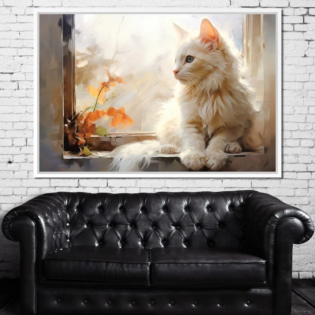 White Cat Sitting on Windowsill - Image 10