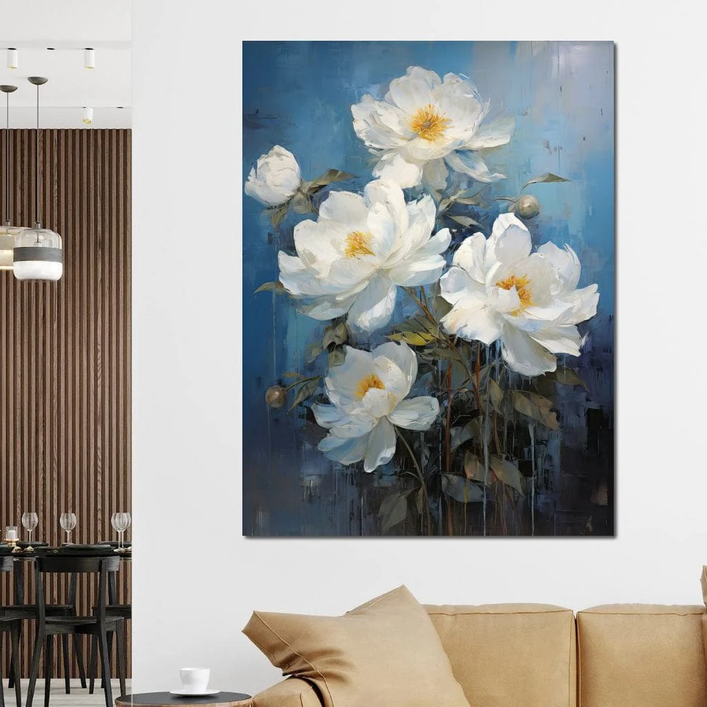 White Peonies on Light Blue Background - Image 4