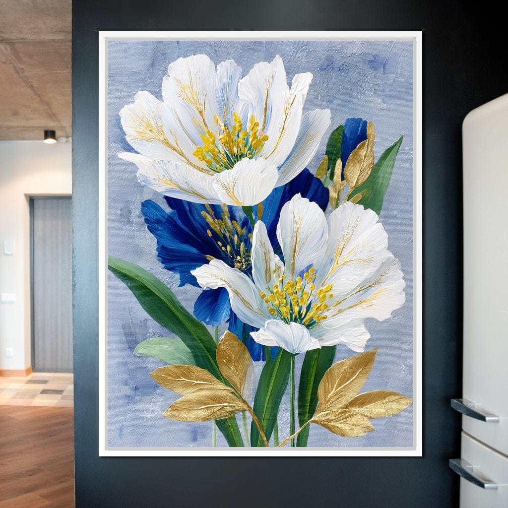 White Peony Blue Petals Gold - Image 11
