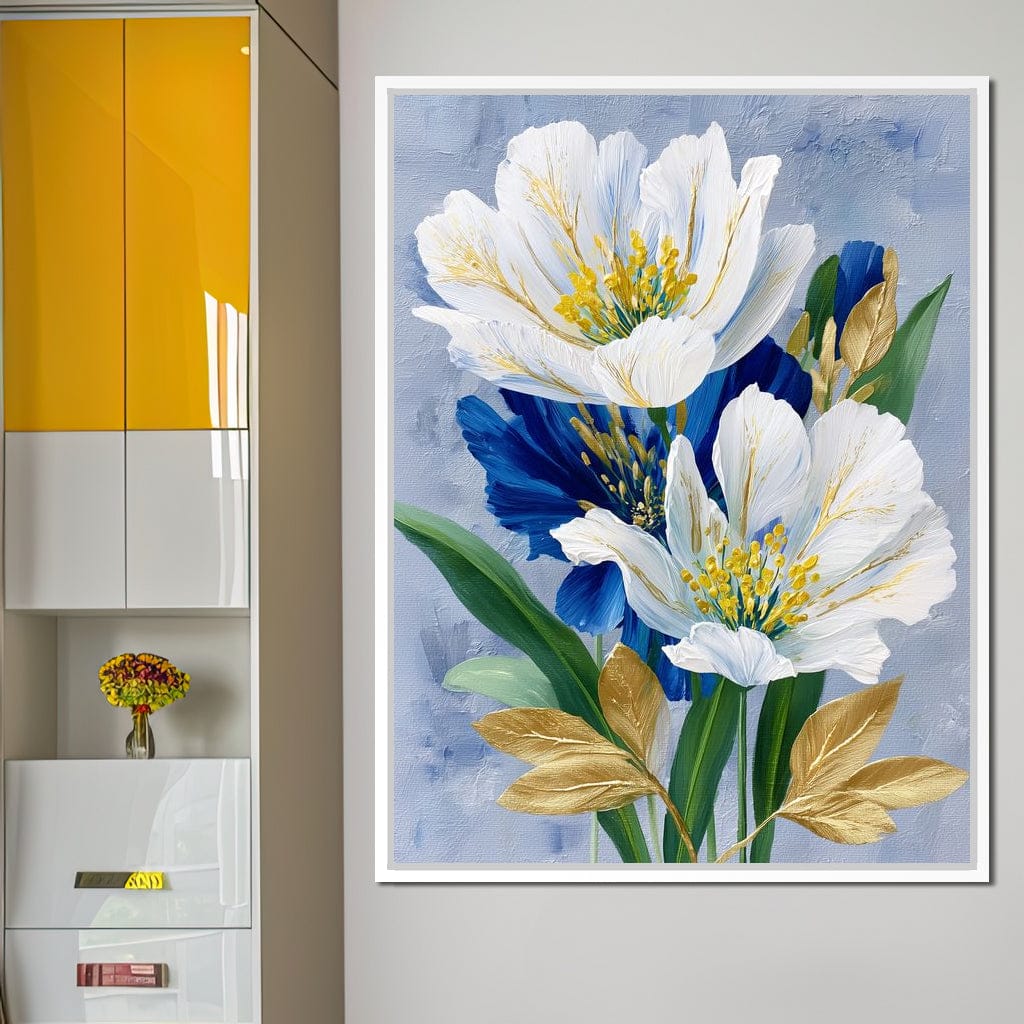 White Peony Blue Petals Gold - Image 12