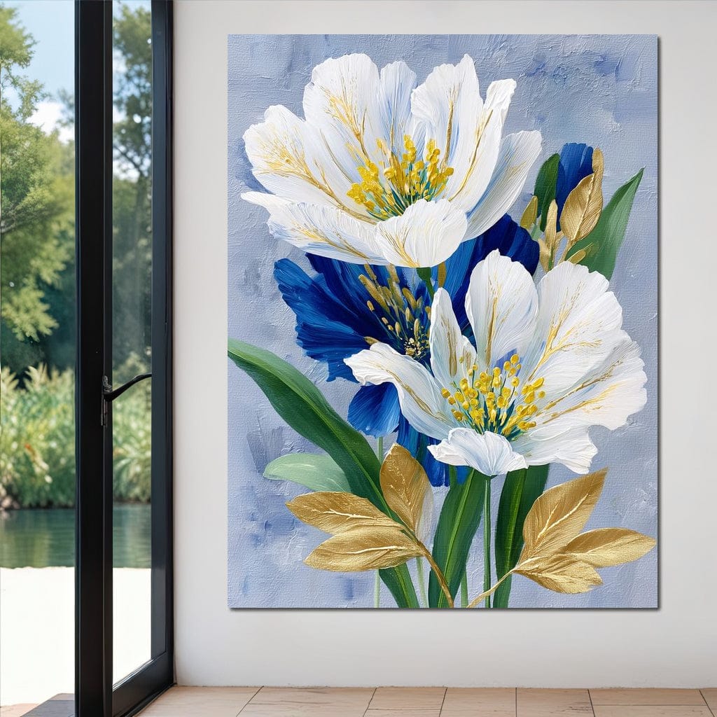 White Peony Blue Petals Gold - Image 4