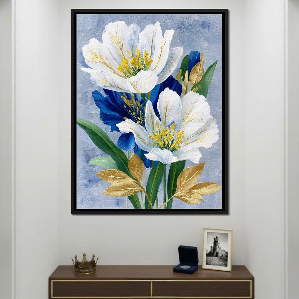 White Peony Blue Petals Gold - Image 9