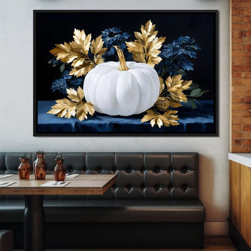 White Pumpkin And Golden Leaves - Image 6