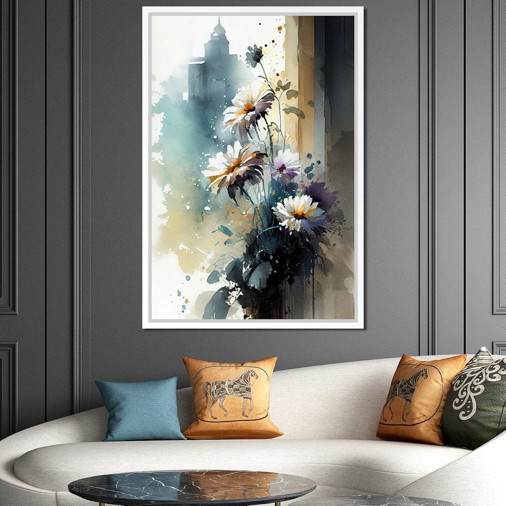 White & Teal Watercolor Flowers