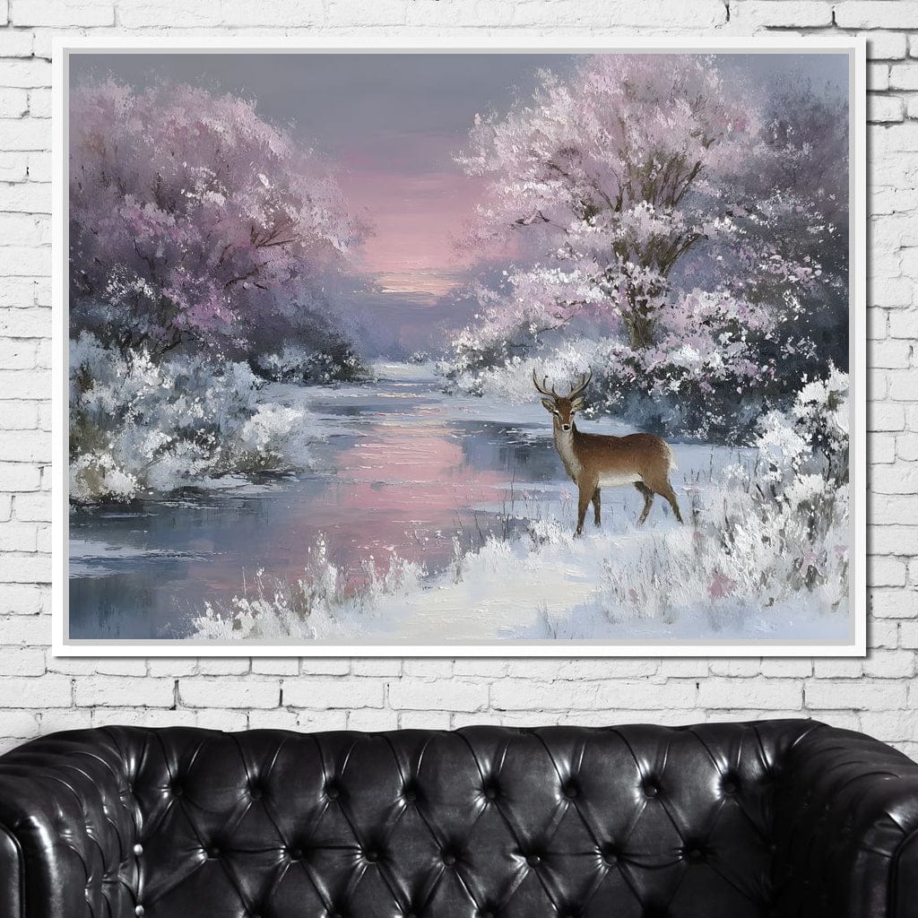 Winter River Deer Sunset Glow - Image 6