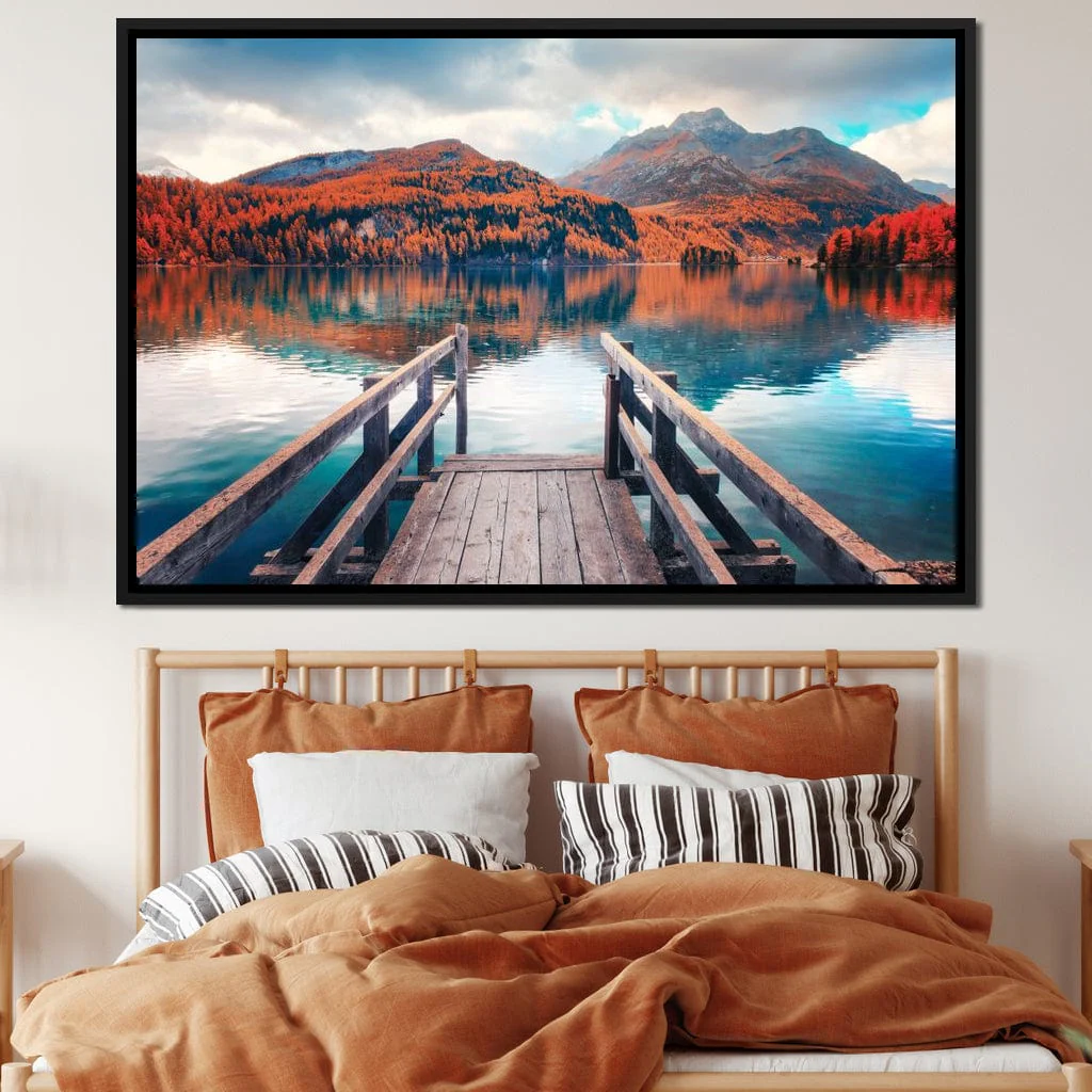 Wooden Pier on Autumn lake Sils - Image 12