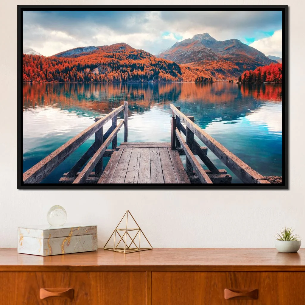 Wooden Pier on Autumn lake Sils - Image 8